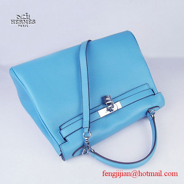 Hermes Kelly 32cm Togo Leather Bag Light Blue 6108 Silver Hardware